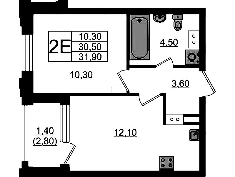 1-комнатная квартира 31.9 м², 10/13 эт., ЖК «Тайм Сквер»